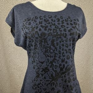 Twentyone Dark Blue Glitter Leopard T-Shirt (Size: Medium)